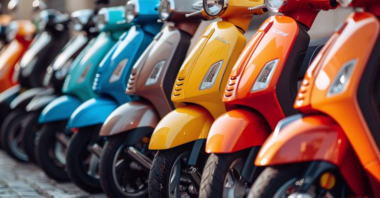 Rij met scooters met allerlei verschillende kleuren